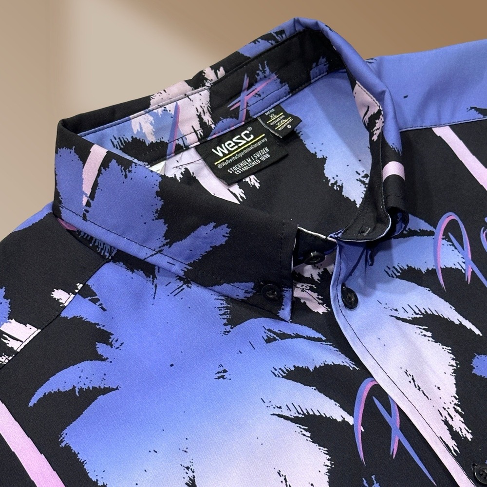 WeSC Oden Paradise Lost Camp Shirt Button Up Tropical Palm Tree Sz XL NWOT
